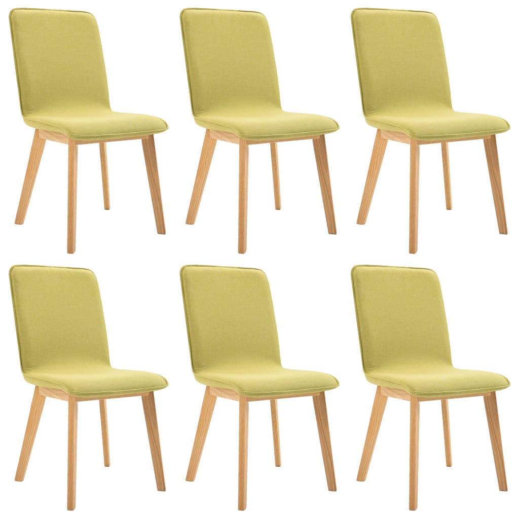 Set de 6 scaune de bucatarie, vidaXL, Tapiterie textila si lemn de stejar, Verde, 46 x 59 x 93 cm