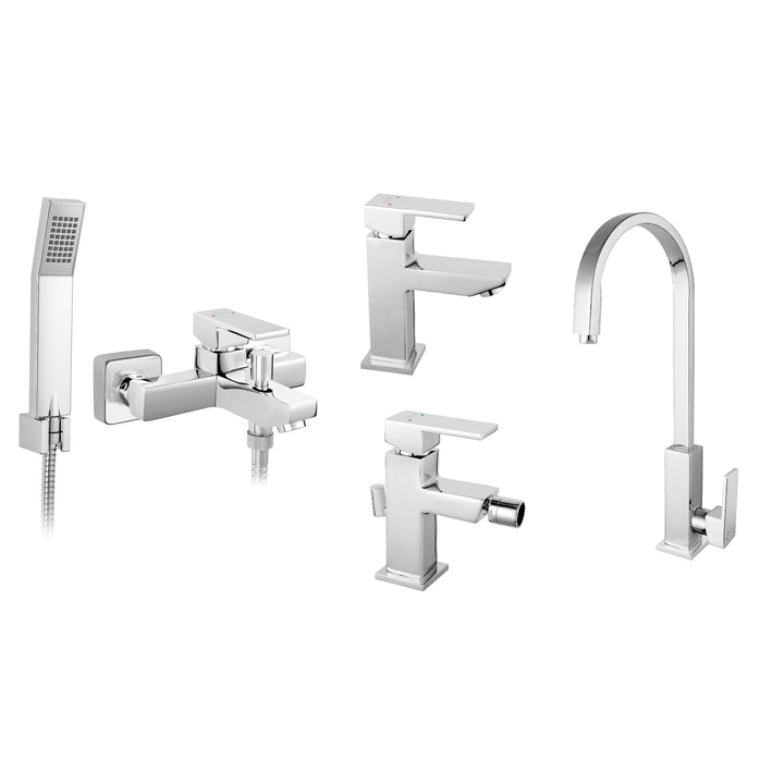 Pachet 4 Baterii Ferro Zicco: Cada/Dus, Lavoar, Bideu, Bucatarie "Lebada", crom