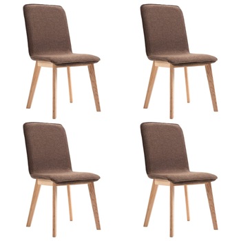 Set de 4 scaune de bucatarie, vidaXL, Tapiterie textila si cadru lemn stejar, Maro, 46 x 59 x 93 cm