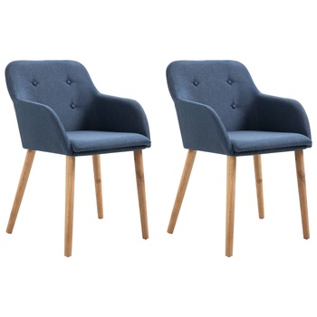 Set de 2 scaune de bucatarie, cu brate, vidaXL, Tapiterie textila, Albastru, 52 x 57 x 76,5 cm