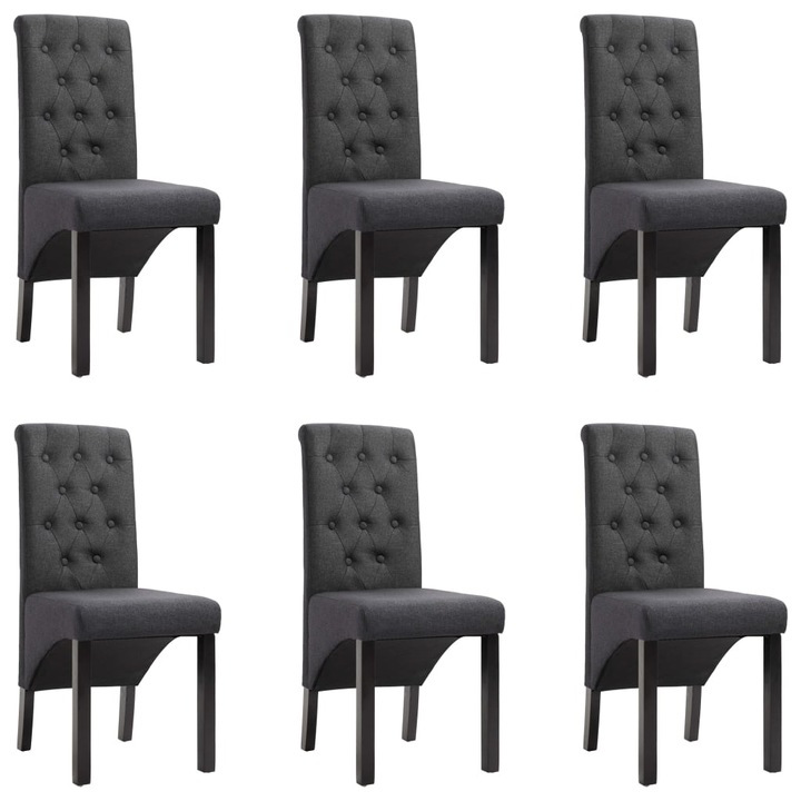 Set scaune de sufragerie vidaXL, 6 buc., gri inchis, material textil, 42 x 57 x 95 cm, 11.02 kg