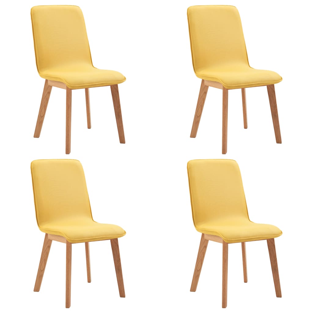 Set de 4 scaune de bucatarie, vidaXL, Tapiterie textila si cadru lemn stejar, Galben, 46 x 59 x 93 cm