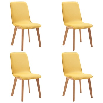 Set de 4 scaune de bucatarie, vidaXL, Tapiterie textila si cadru lemn stejar, Galben, 46 x 59 x 93 cm