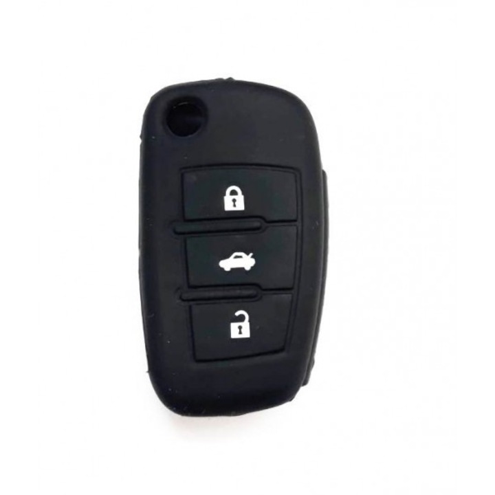 Силиконов калъф за автомобилен ключ за Audi A3, 3 бутона, черен