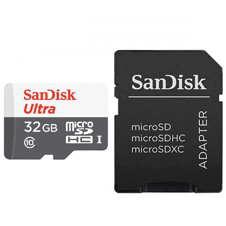 Card de memorie microSD Sandisk 32GB clasa 10, 48MB/s, cu adaptor SD