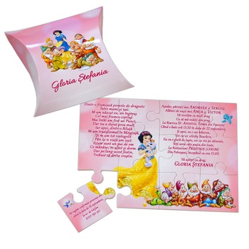 Invitatie Puzzle 12 piese, tematica Alba ca Zapada Invitatie Puzzle 12 piese, tematica Alba ca Zapada
