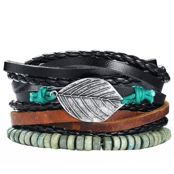 Phuture Állítható Punk Karkötő Szett, 3 db-os, Antik Levél Mintázatú, Többrétegű