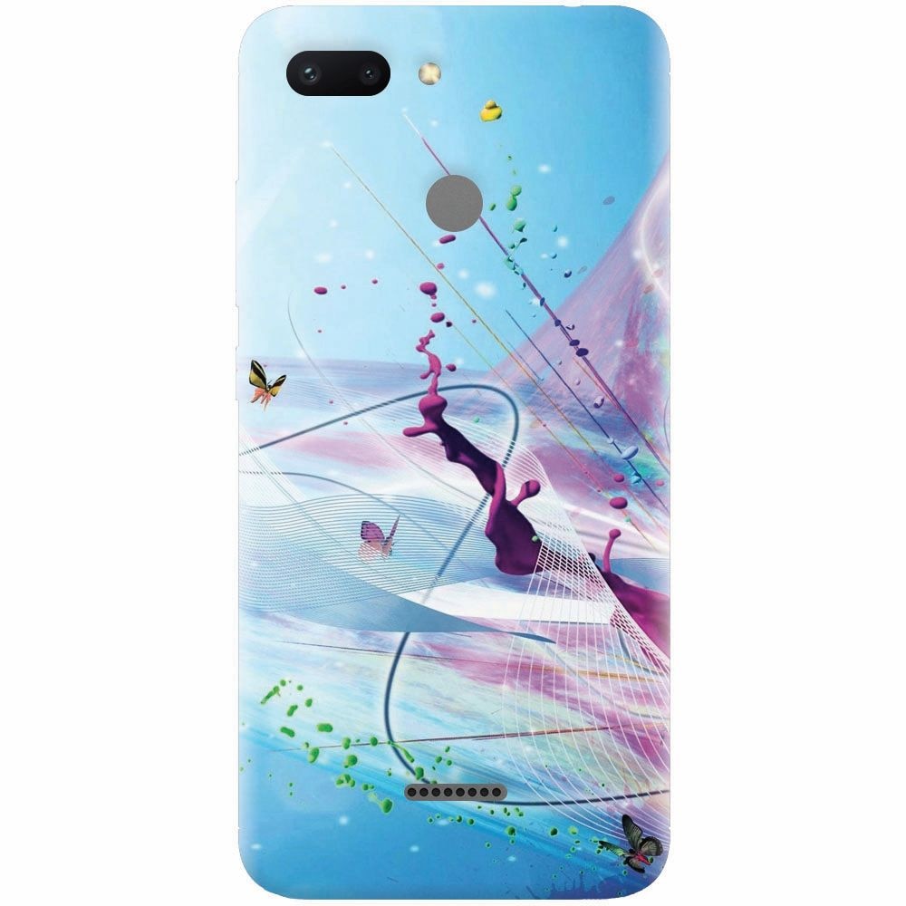 Husa silicon pentru Xiaomi Redmi 6, Artistic Paint Splash Purple Butterflies