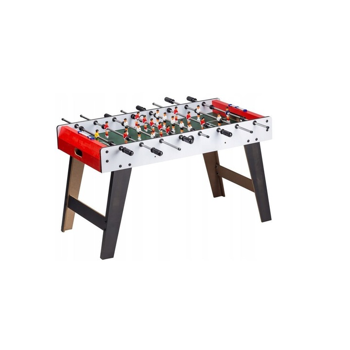 IdealStore Prémium fa csocsó asztal játékkészlet, ellenálló anyag, méretek 60 cm x 120 cm x 78 cm, 12 játékos, 2 labda, rögzítési tartozékokkal, fehér-piros