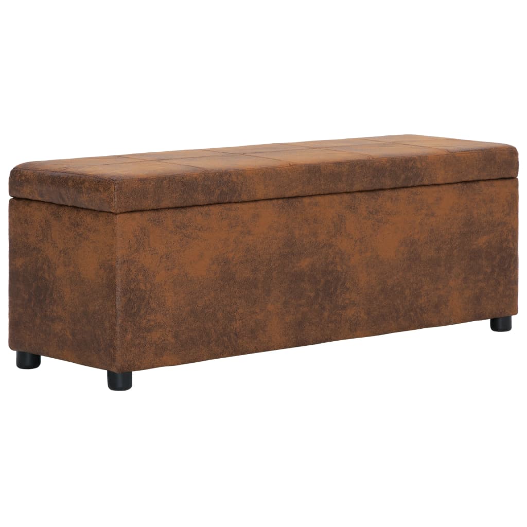 Bancuta cu spatiu depozitare, tapitata, vidaXL, Piele ecologica, 116 x 38 x 43 cm, Gri