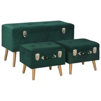 Set de 3 banchete depozitare, vidaXL, Catifea, 85 x 38 x 47 cm, Verde