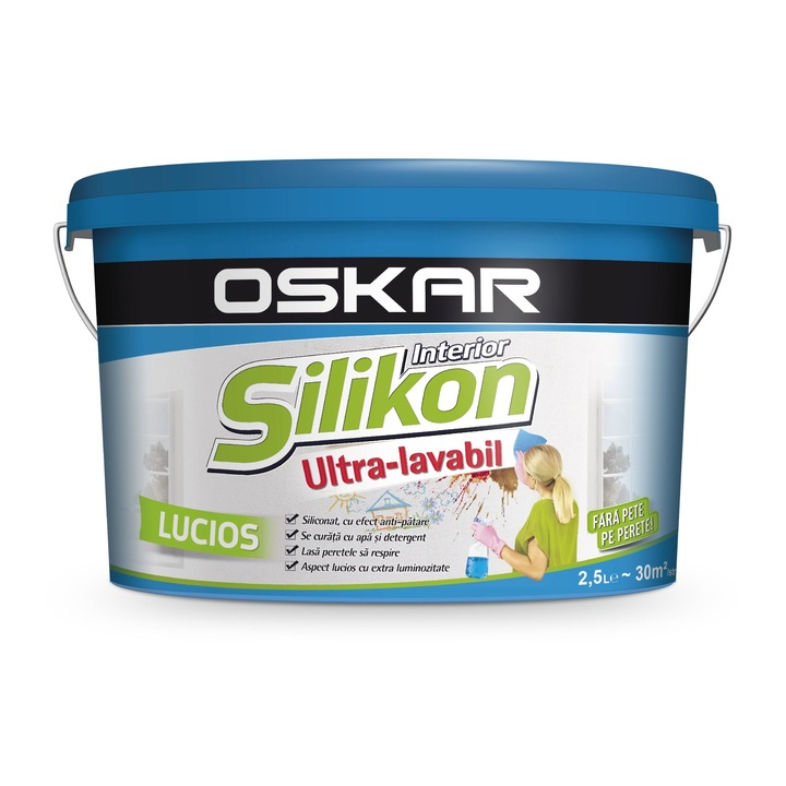 Vopsea ultralavabila alba de interior 2.5 L, Oskar Silikon Lucios