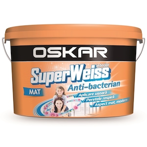 Vopsea lavabila alba de interior 5 L, Oskar SuperWeiss Anti-bacterian Mat