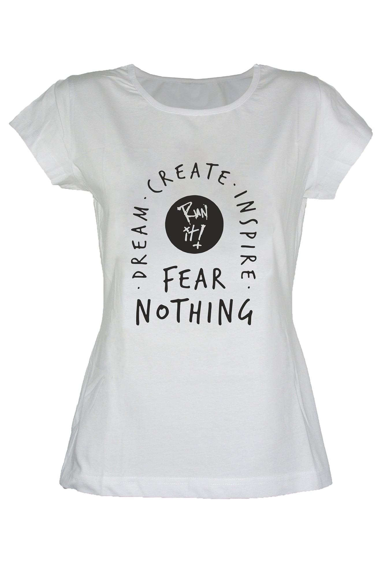Tricou dama din bumbac cu imprimeu Fear Nothing TripleT clothing, Alb