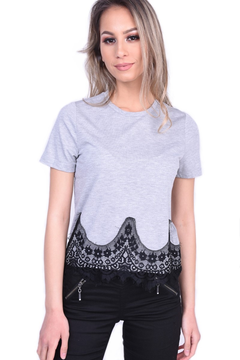 Tricou dama Light Grey Melange, Gri melange