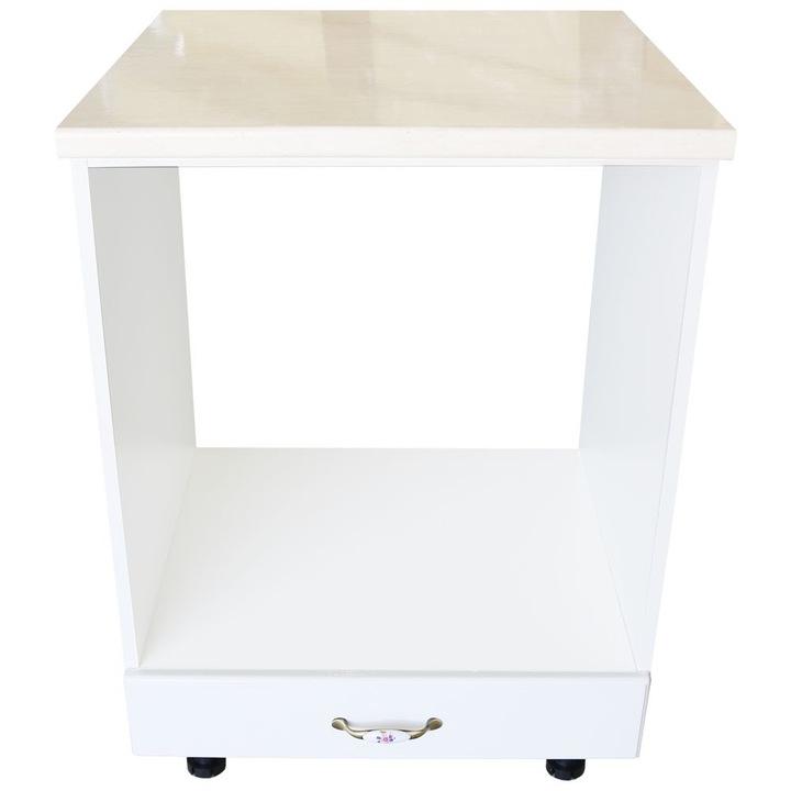 Corp pentru cuptor incorporabil cu sertar Zebra, Alb/MDF Alb mat, cu blat Travertin, 60 x 85 x 60 cm