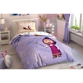 Lenjerie de pat 1 persoana, bumbac 100%, TAC Disney 3 piese, Masha Lenjerie de pat 1 persoana, bumbac 100%, TAC Disney 3 piese, Masha