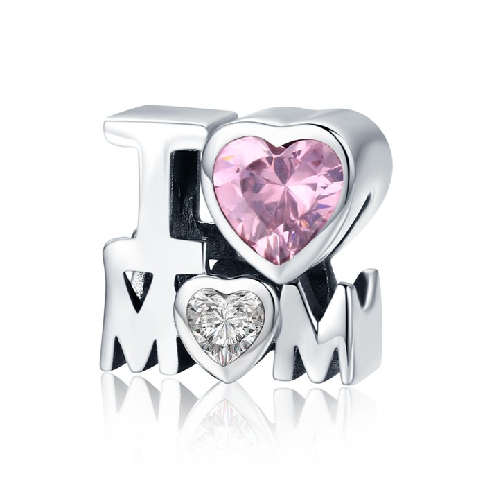 Talisman din argint cu cristal roz I Love Mom - eMAG.ro