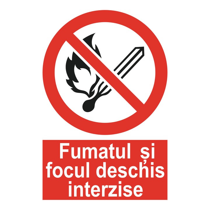 Indicator avertizare, "Fumatul si focul deschis interzise", creative pixel, 15x20cm, forex 1mm, rosu/alb, print uv