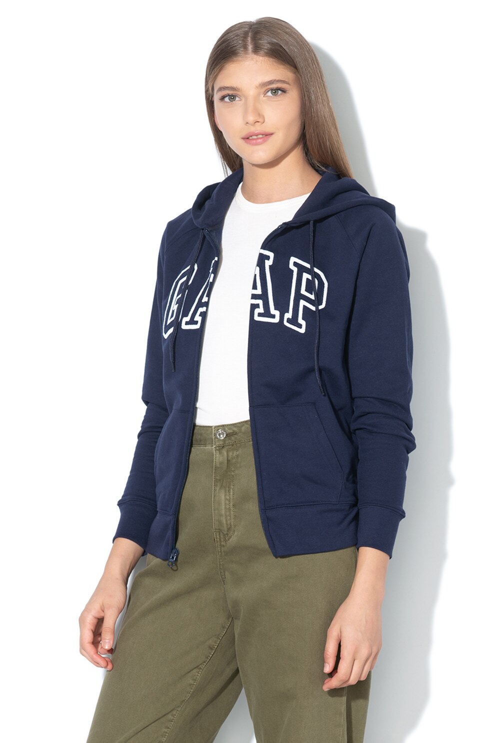GAP, Hanorac cu fermoar si broderie logo, Albastru marin