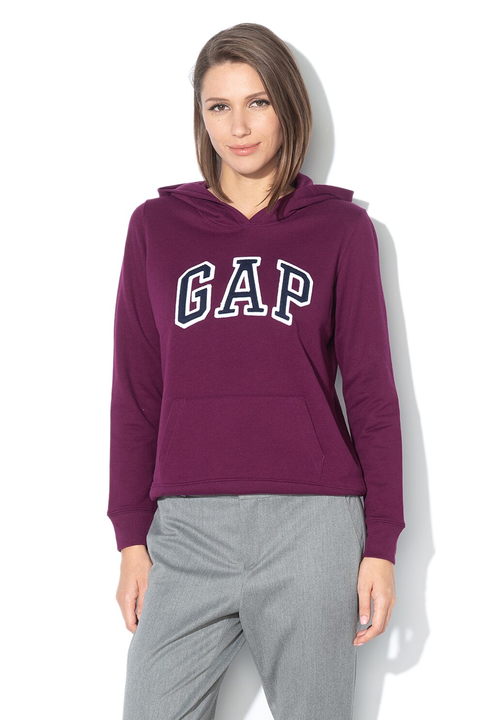 GAP, Hanorac cu logo brodat si buzunar kangaroo, Violet tyrian