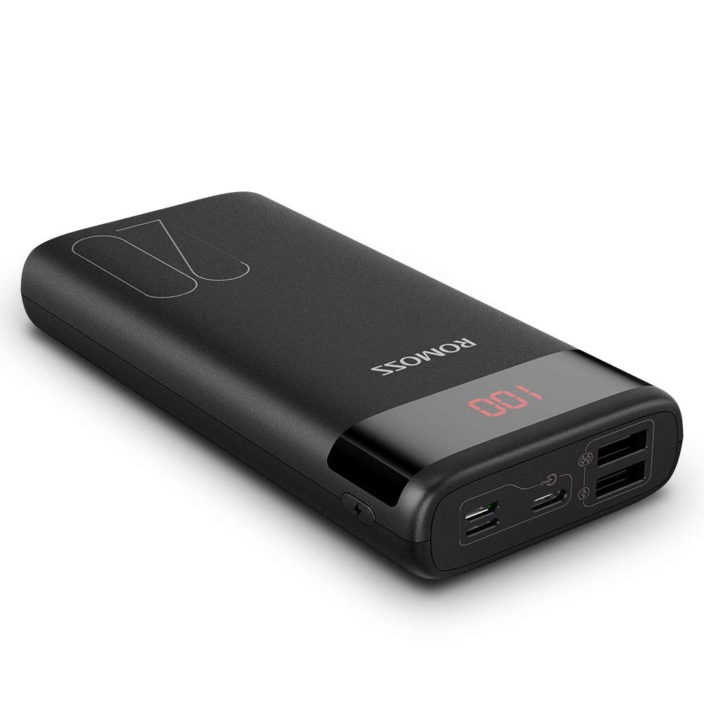 Acumulator extern ROMOSS Ares 20 LED 20000 mAh, type-C, dual USB, negru