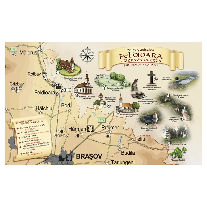 Souvenir Feldioara, Napron plastifiat, Editura Foton, A3, policromie