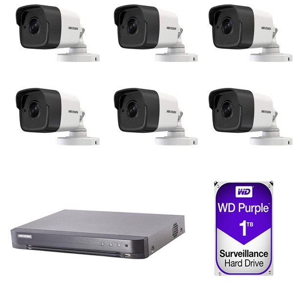 Sistem supraveghere video 6 camere Hikvision ,5 MP interior/exterior, 4K + 1TB HDD