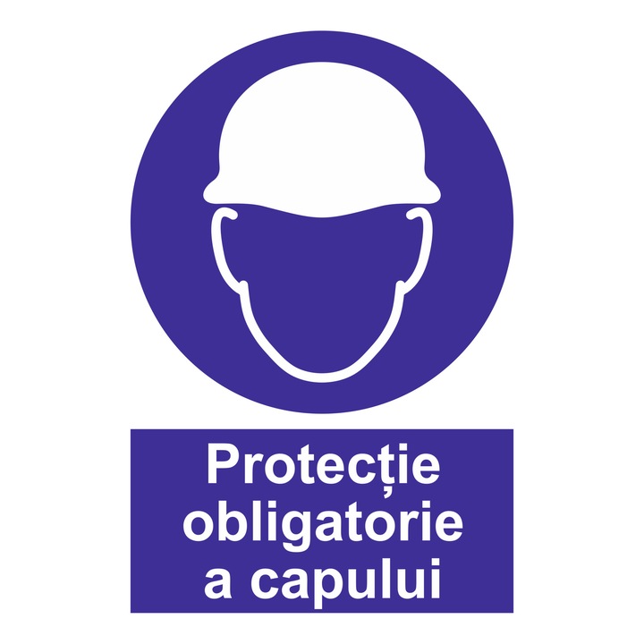 Indicator avertizare, "Protectia obligatorie a capului", creative pixel, 15x20cm, forex 1mm, albastru/alb, print uv