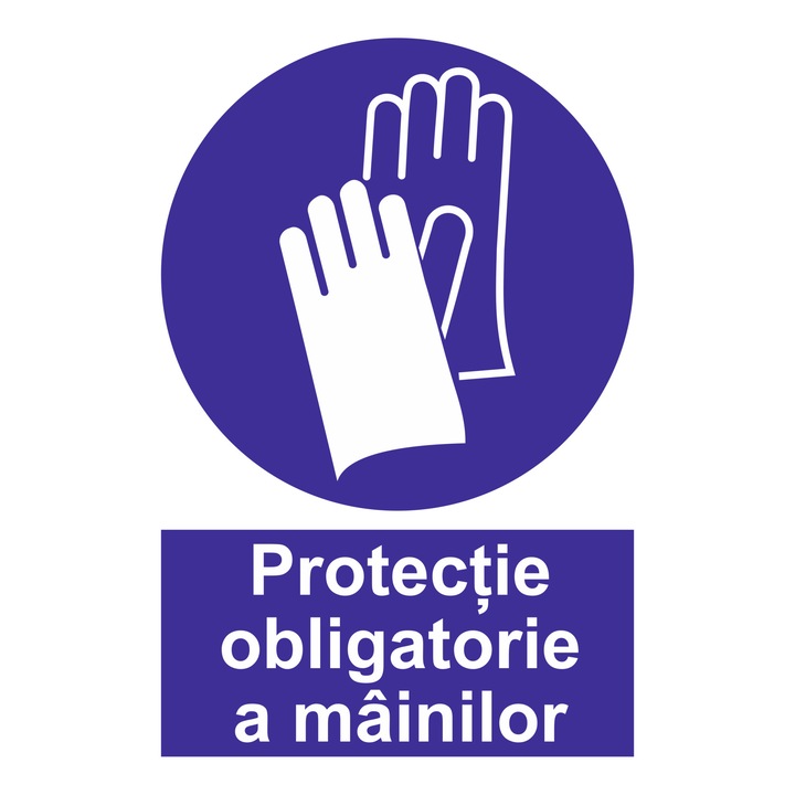 Indicator avertizare, "Protectie obligatorie a mainilor", creative pixel, 15x20cm, forex 1mm, albastru/alb, print uv