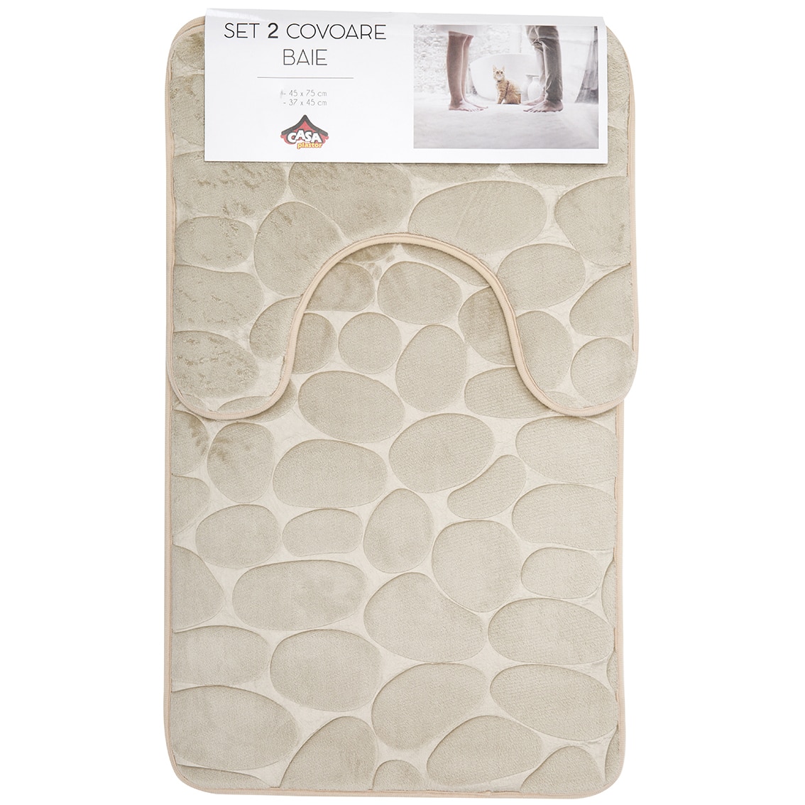 Set 2 covoare baie Casa Plastor, Stones, 75x45 cm, Bej