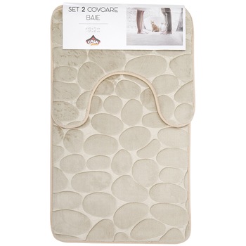 Set 2 covoare baie Casa Plastor, Stones, 75x45 cm, Bej Set 2 covoare baie Casa Plastor, Stones, 75x45 cm, Bej