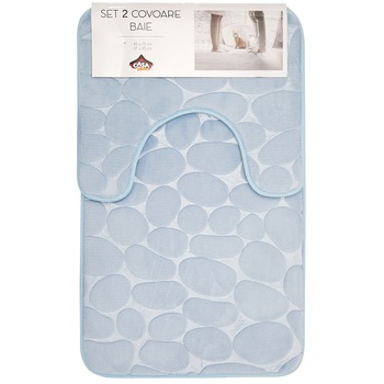 Set 2 covoare baie Casa Plastor, Stones, 75x45 cm, Bleu Set 2 covoare baie Casa Plastor, Stones, 75x45 cm, Bleu