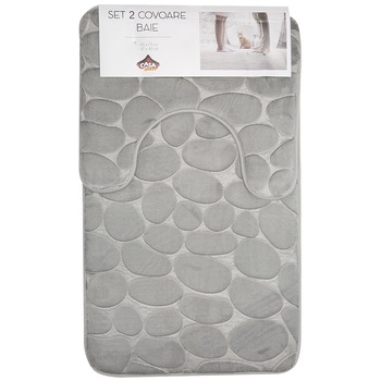 Set 2 covoare baie Casa Plastor, Stones, 75x45 cm, Gri Set 2 covoare baie Casa Plastor, Stones, 75x45 cm, Gri