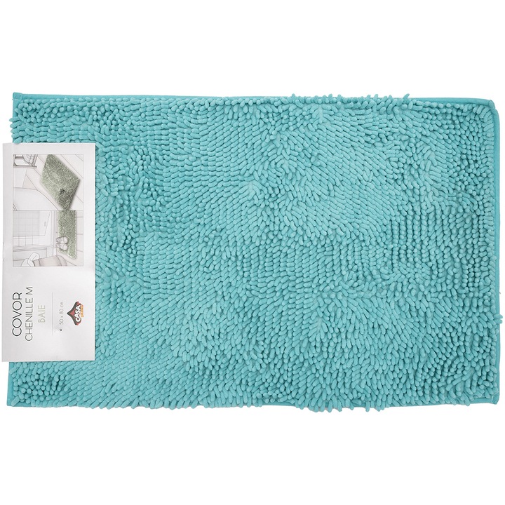 Covor baie Casa Plastor Chenille, M, 50x80x2 cm, bleu