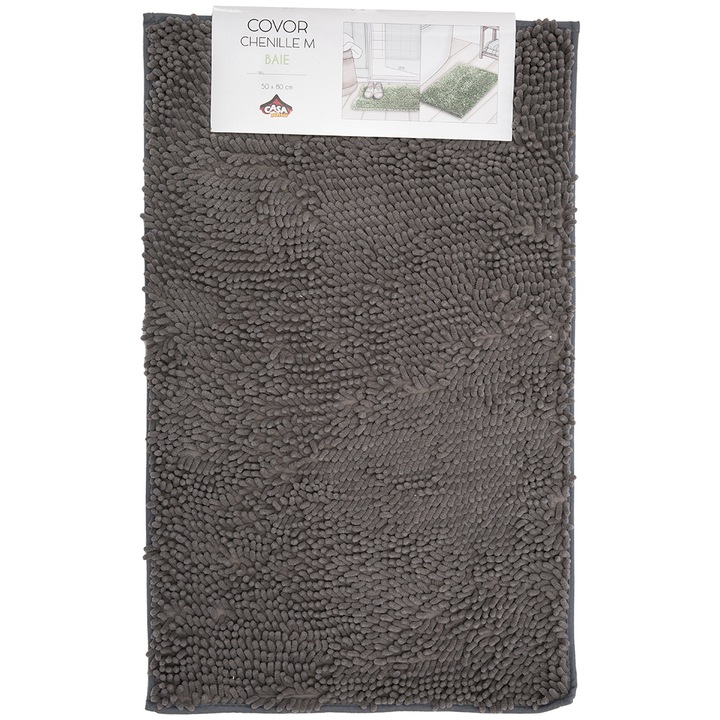 Covor baie Casa Plastor Chenille, M, 50x80x2 cm, gri