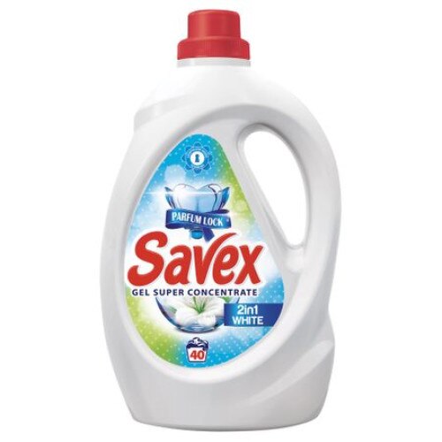 Detergent lichid rufe Savex Parfum Lock 2 in 1 White, 2.2 L, 40 spalari, superconcentrat