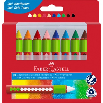 Set 10 Creioane cerate colorate Faber-Castell, Solubile cu protectie Set 10 Creioane cerate colorate Faber-Castell, Solubile cu protectie
