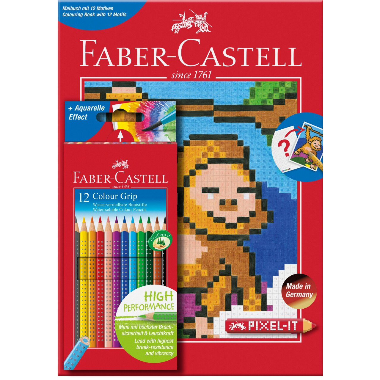 Set 12 Creioane colorate Faber-Castell Pixel si carte de colorat