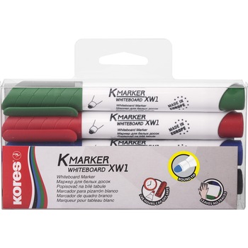 Set 4 Markere whiteboard Kores, 3 mm Set 4 Markere whiteboard Kores, 3 mm