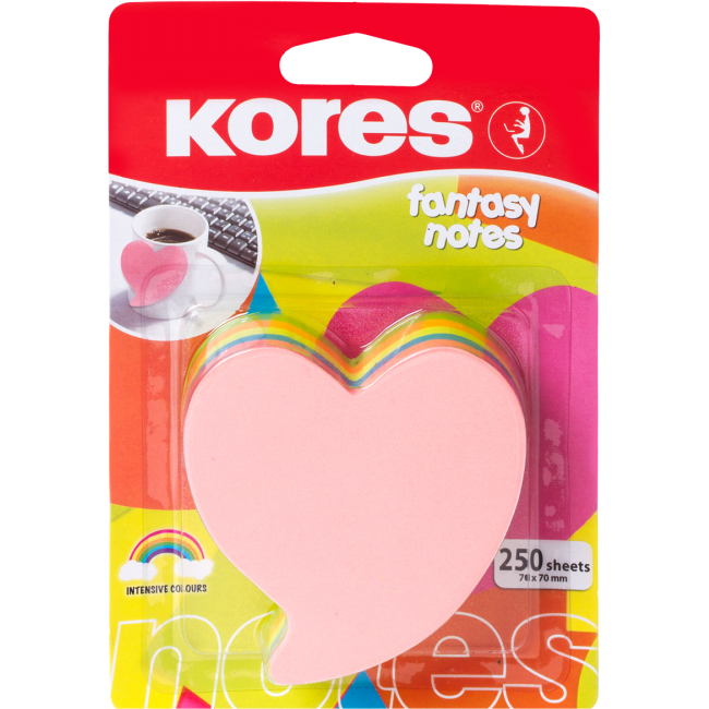 Notes adeziv Kores Inima, 70x70 mm, 5 culori neon x 50 file