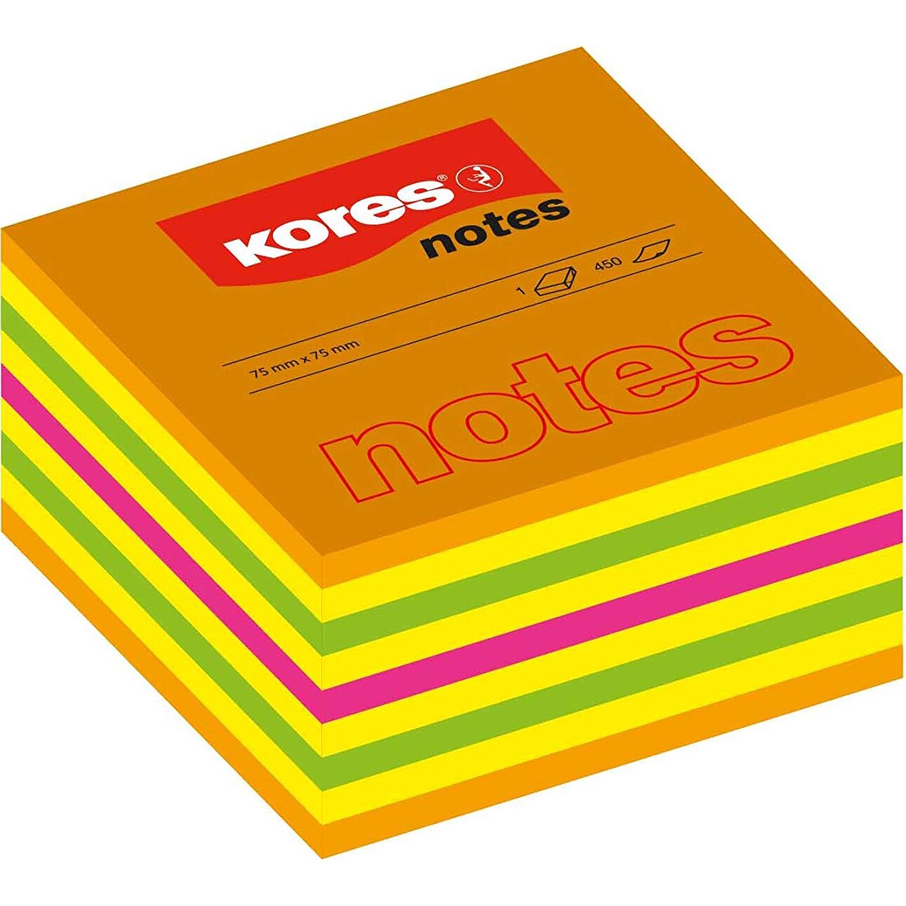 Notes adeziv Kores Summer, 75x75 mm, 450 file, neon mixt