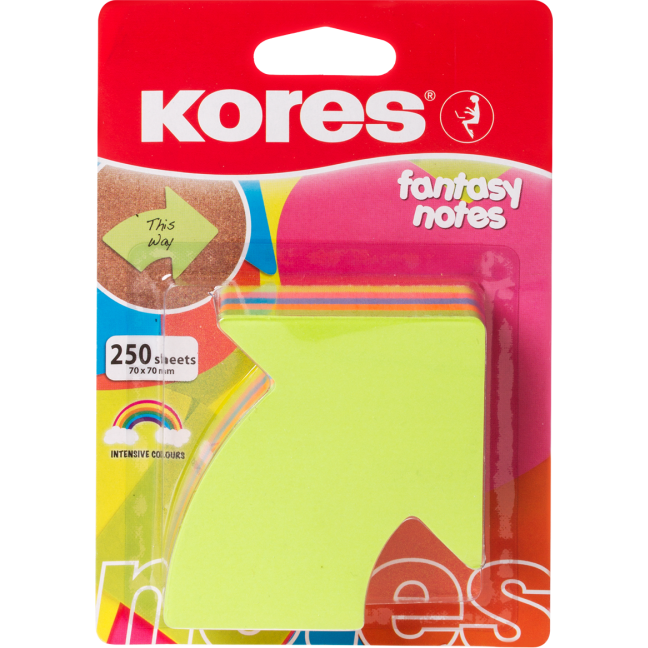 Notes adeziv Kores Sageata, 70x70 mm, 5 culori neon x 50 file