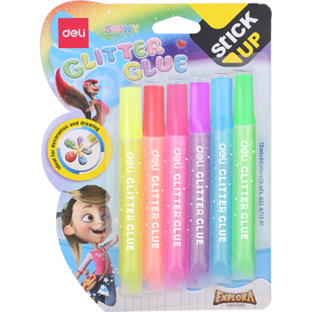 Lipici lichid Deli Glitter, 6 culori x 12 ml, culori neon Lipici lichid Deli Glitter, 6 culori x 12 ml, culori neon
