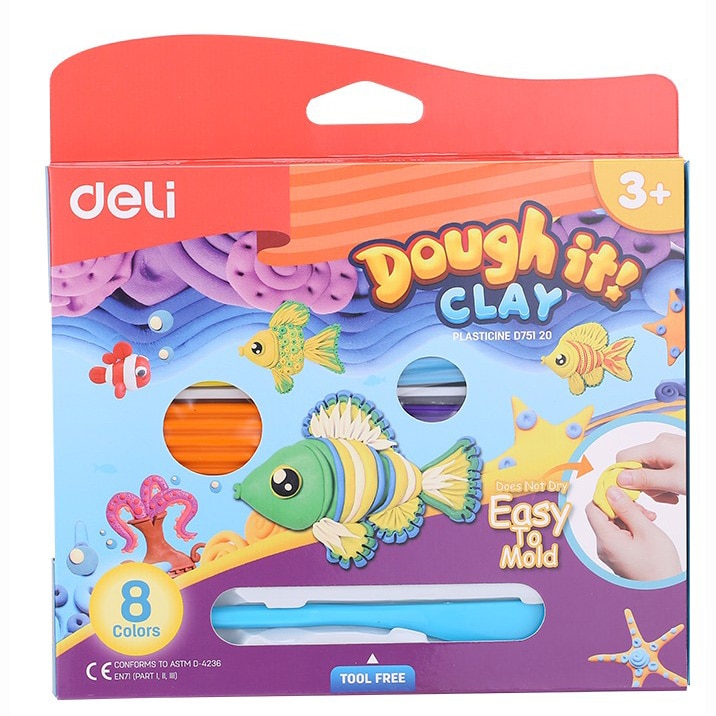 Plastilina Deli, 160 g, 8 culori/set