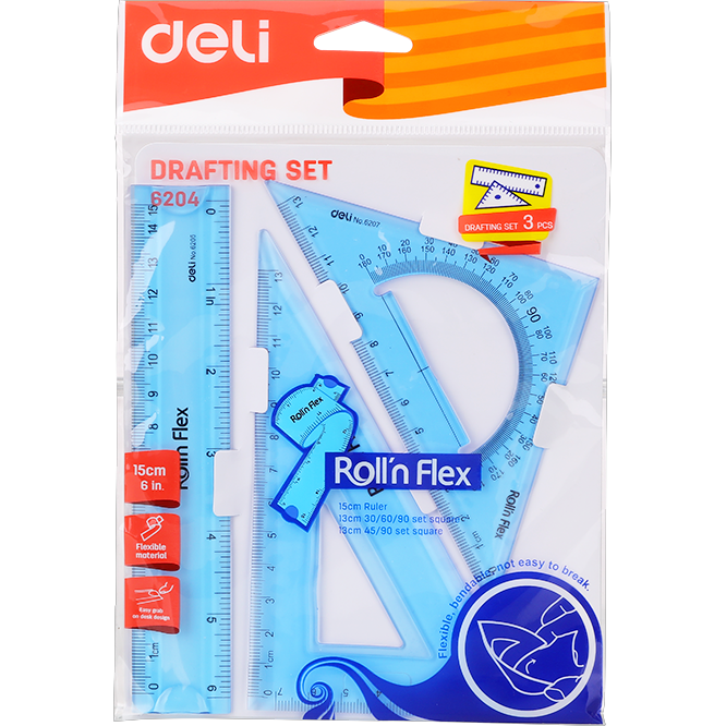 Set geometrie Deli Flexibil E6204, 3 piese, color