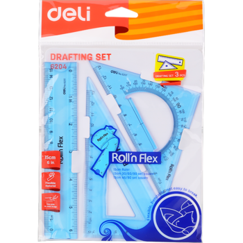 Set geometrie Deli Flexibil E6204, 3 piese, color Set geometrie Deli Flexibil E6204, 3 piese, color