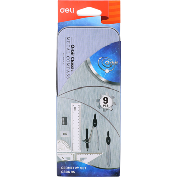 Trusa geometrie Deli 9 piese/cutie metalica Trusa geometrie Deli 9 piese/cutie metalica
