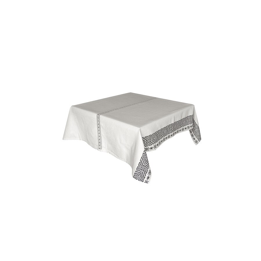 Fata de masa Maria, poliester + bumbac, imprimeu negru, 150 x 120 cm