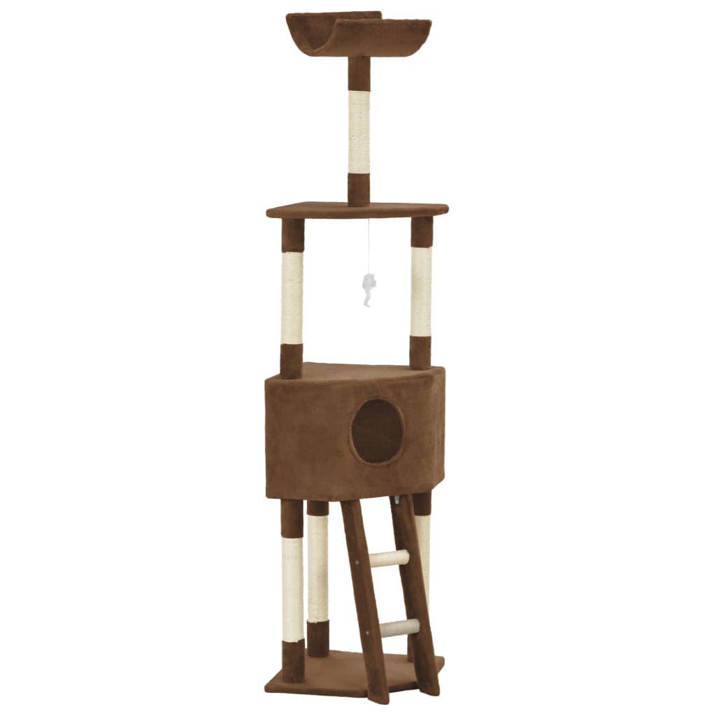Ansamblu de joaca pentru pisici, vidaXL, Plus/Funie sisal/PAL, 40 x 40 x 180 cm, Maro